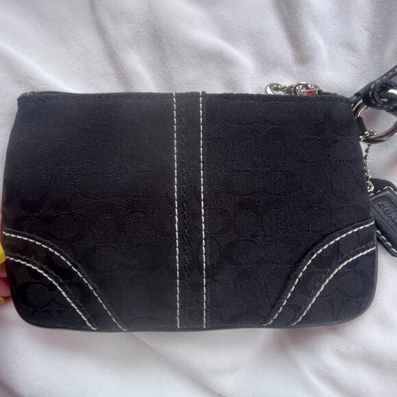 Coach Black Signature C's Wristlet with White Stitching Details - Picture 4 of 10